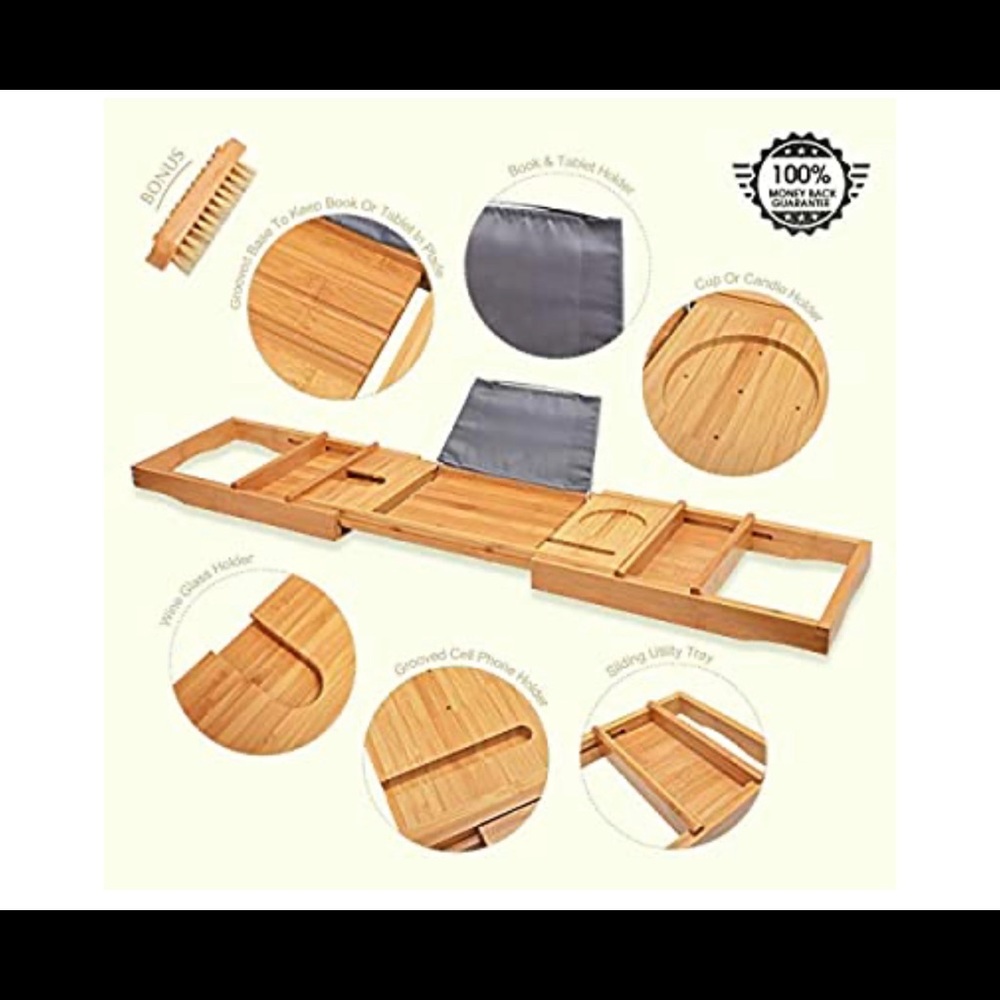 Firm--Bath Caddy Tray for Bathtub - Bamboo Adjusta - Picture 4 of 5